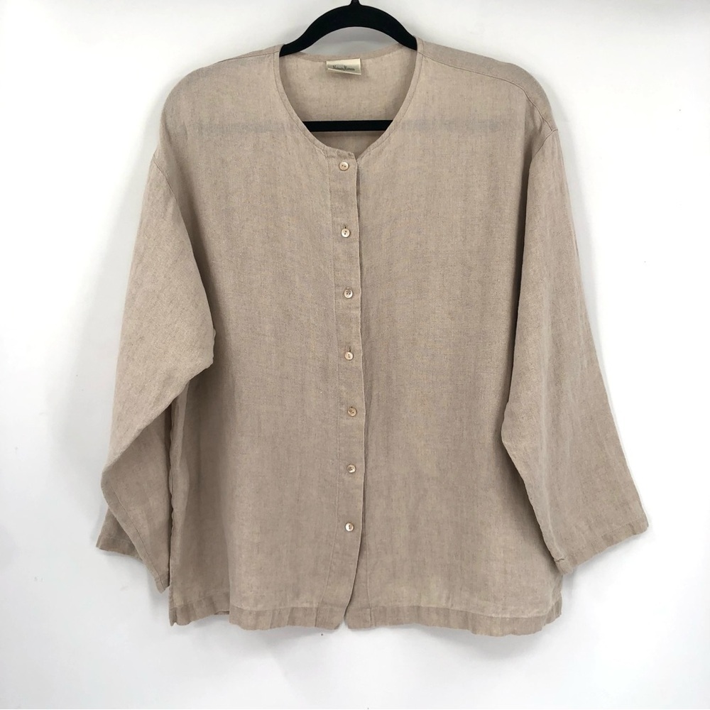 NEIMAN MARCUS 100% Irish Linen Blazer Jacket Top Long Sleeve L Tan Lagenlook